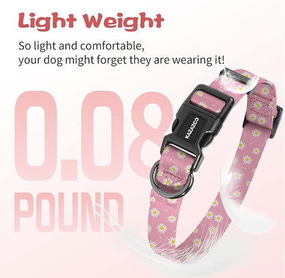 Kazazoo Dog Collar Cute and Soft Nylon Puppy Collar Girl, Adjustable Dog Collars for Small Medium Dogs, Pink Daisy-M