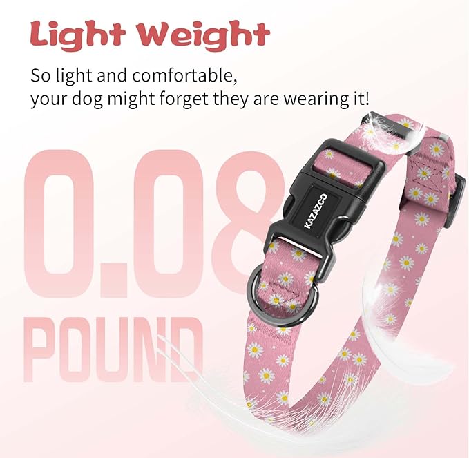 Kazazoo Dog Collar Cute and Soft Nylon Puppy Collar Girl, Adjustable Dog Collars for Small Medium Dogs, Pink Daisy-XS