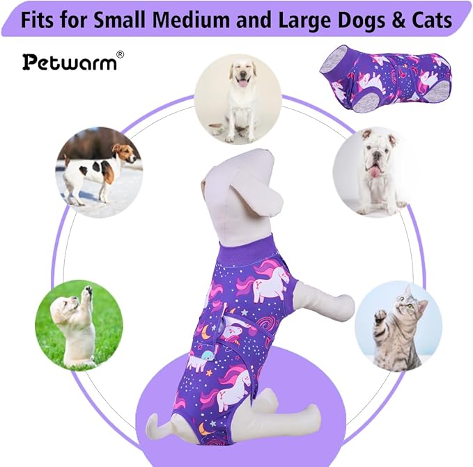 PetWarm Recovery Suit for Male Dogs Neutered, Dog Surgical Recovery Suit, Spay and Neuter, Prevents Licking After Surgery, Onesies for Dogs, Unicorn Pattern, Purple, XL