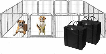 Dog Playpen w/Carrying Case for Indoor or Outdoor Use – 24 Inch, 16 Grey Panels - Portable Metal Exercise Pen for Small Dogs & Puppies - Pet Fence Kennel Crate for House, RV, or Travel
