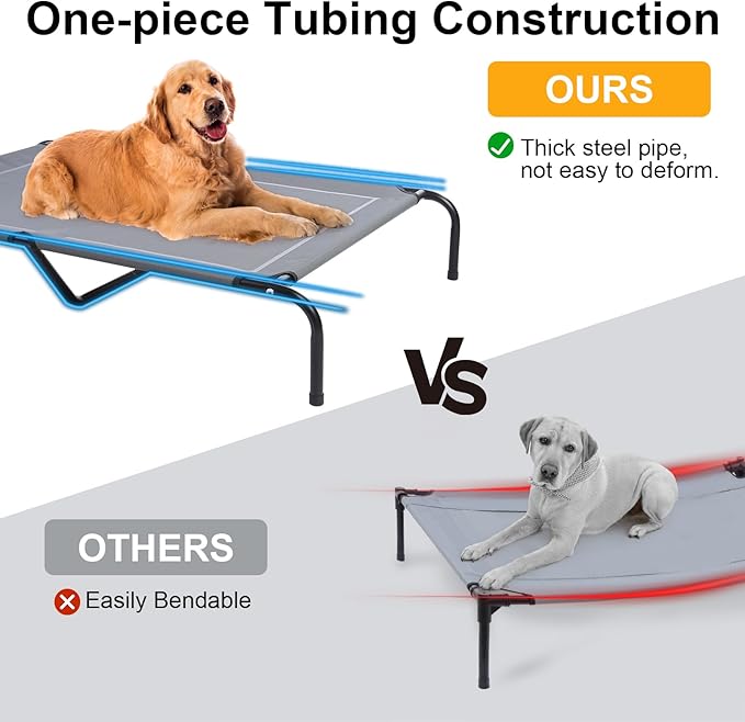 48'' Outdoor Elevated Dog Bed with Four Ice Pack, Raised Dogs Bed Medium Large Size Dogs, Breathable Cooling Dog Cot Beds with Six Support Feet, Outdoor Pet Hammock Beds, Outside Pet Beds(Large)