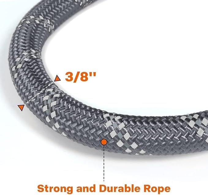 Taglory Rope Dog Leash 5 FT with Comfortable Padded Handle, Highly Reflective Threads Leash and Anti-Tangle Clip for Walking Small Dogs, 3/8 inch, Grey