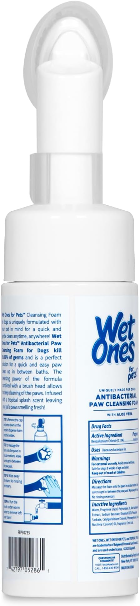 Wet Ones for Pets Antibacterial Dog Paw Cleaner with Built-in Scrubber Brush, Tropical Splash Scent - Foaming Cleanser for Dog Paws - Paw Washer & Grooming Care, 5 Ounce