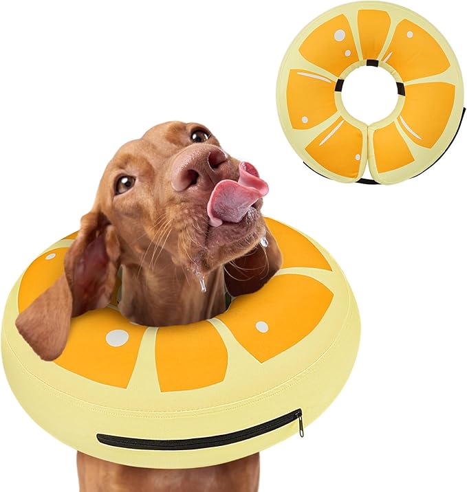 Inflatable Dog Cone Collar to Stop Licking, Soft Neck Donut Collar After Surgery, Adjustable Recovery Cone for Small Medium Large Dogs (Orange,2XL)