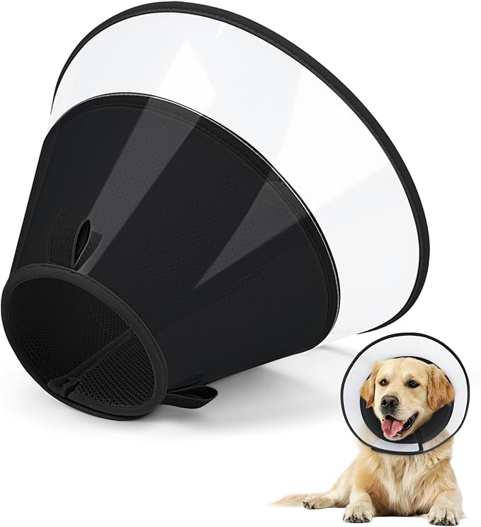 Dog Cone Collar with Soft Liner to Stop Licking, Elizabeth Recovery Collar After Surgery for Large Medium Dogs, Comfortable Pet Head Cone Alternative for Neutering Spay Injury (L)