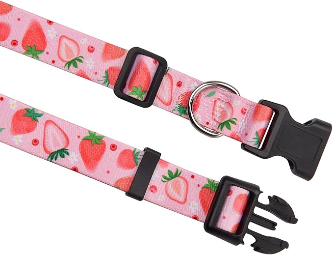 Mihqy Dog Collar with Bohemia Floral Tribal Geometric Patterns - Soft Ethnic Style Collar Adjustable for Small Medium Large Dogs(Strawberry,L)