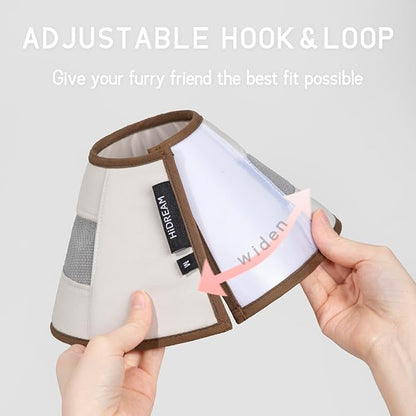 Breathable Soft Dog Recovery Cone Collar After Surgery, Adjustable Lightweight Elizabethan Collar with Air Mesh for Cats, Protective Collar to Stop Licking for Puppy, Khaki, L