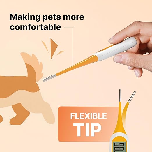 FDK Digital Dog & Cat Thermometer for Fever Detection, 8s Fast Reading Pet Rectal Thermometer with Large LCD Screen, Comfortable Flexible Soft Tip Fever Alert °C/°F Switchable