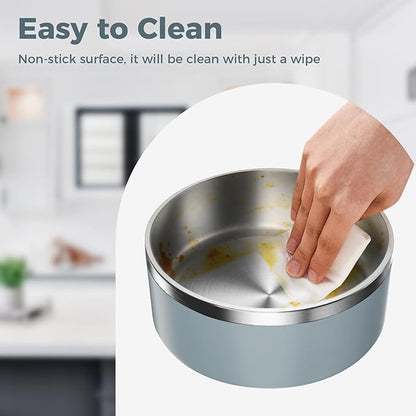 WENBOKMIN Dog Bowl, Stainless Steel Dog Food and Water Bowl with Non Slip Quiet Bottom, Easy to Clean, Dishwasher Safe, 64oz, Light Grey