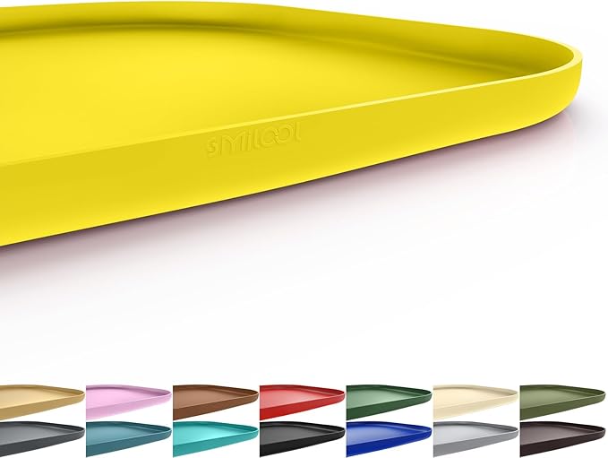 Smilool Silicone Pet Food Mat with Raised Edge for Food and Water Bowl, Dog Feeding Mats, Cat Food Trays for Floor Waterproof, Rubber Tray for Dogs and Cats, 22 x 14 x 0.8 Light Yellow