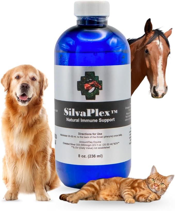 Natural Immune Support Solution - 100 PPM Chelated Silver for Dogs, Cats, Horses, Livestock - Veterinarian Developed Formula - Natural Breathing Support (16 oz)