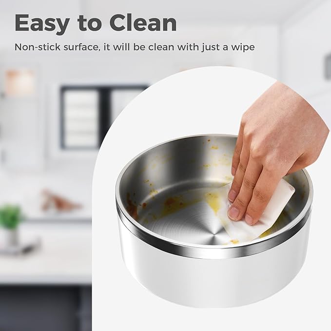 WENBOKMIN Dog Bowl, Stainless Steel Dog Food and Water Bowl with Non Slip Quiet Bottom, Easy to Clean, Dishwasher Safe, 64oz, White