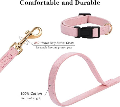 No Pull Dog Harness- Lightweight, Soft, Adjustable Small Harness Collar and Leash Set, Suitable for Cats Puppy Small and Medium-Sized Dog Outdoor Training and Running (Pink, M)