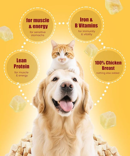 Freeze Dried Chicken Dog Treats Cat Treats, Single Ingredient Raw Chicken Pet Treats, Food Topper, Training Treats, Rawhide Free Freeze Dried Chicken High Protein, 4.6oz