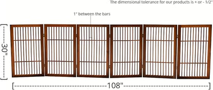 Urnporium Pet Dog Gate Freestanding, Strong Durable Folding Wooden Fence, Portable Acacia Hardwood Safety Barrier for Indoor & Outdoor Use (Brown Pet Gate, 6 Panel 30" Tall)