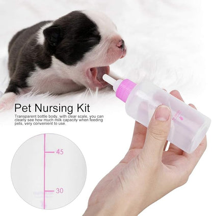 6PCS Set Pet Puppy Kitten Feeding Bottle, Small Dog Cat Milk Nursing Care Kit Liquid Feeding Supplies 60ml with Replacement Nipples