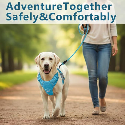 BARKBAY Dog Harness No Pull with ID Tag Pocket - Heavy Duty, Reflective, Easy Control for Large Dogs(Ocean Blue,L)
