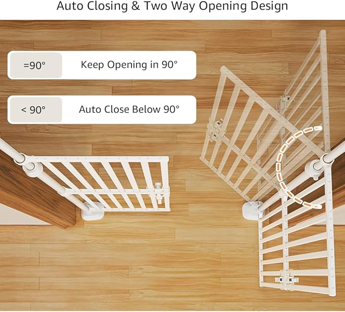 unipaws 75" High Extra Tall Cat Gate, Auto Closing and No Drilling Safety Gate for Doorway Hallway Stairs, Cat Dog Proof, Fit for 35"-51" Wide Opening, Indoor Use, White