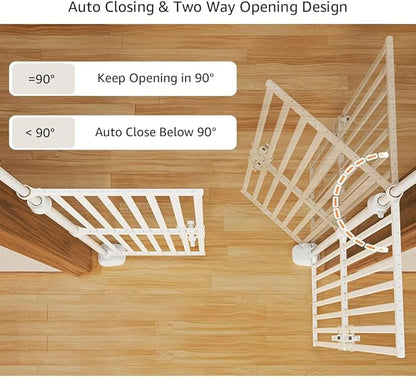 unipaws 75" High Extra Tall Cat Gate, Auto Closing and No Drilling Safety Gate for Doorway Hallway Stairs, Cat Dog Proof, Fit for 35"-51" Wide Opening, Indoor Use, White