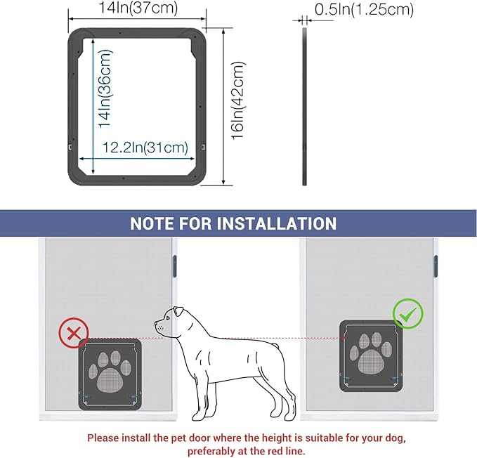 PETLESO Dog Door for Screen Door, Pet Door for Screen Lockable Pet Sliding Door for Small to Large Dogs, Inner Size 12"×14"