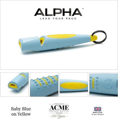 ACME Alpha 210.5 Professional Dog Training Whistle with Enhanced Ergonomic Grip. BPA-Free Plastic. 110 dBA. Standardized Frequency for Smaller Dogs. Weatherproof. Made in the UK (Baby Blue on Yellow)