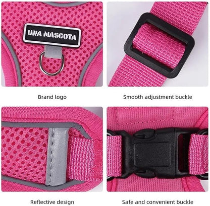 Dog Harness and Leash Set, Adjustable Triangle, Reflective Adjustable Puppy Vest, No Pull Soft Mesh Harness for Small, Medium Dogs, Cats (Fuchsia, M)