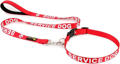 Plutus Pet Service Dog Leash with Soft Neoprene Padded Handle,Printed in Large Letters on Both Sides,4ft Long，Red，1" Wide for Large Dogs