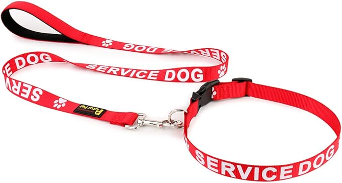 Plutus Pet Service Dog Leash with Soft Neoprene Padded Handle,Printed in Large Letters on Both Sides,4ft Long，Red，3/4" Wide for Medium Dogs