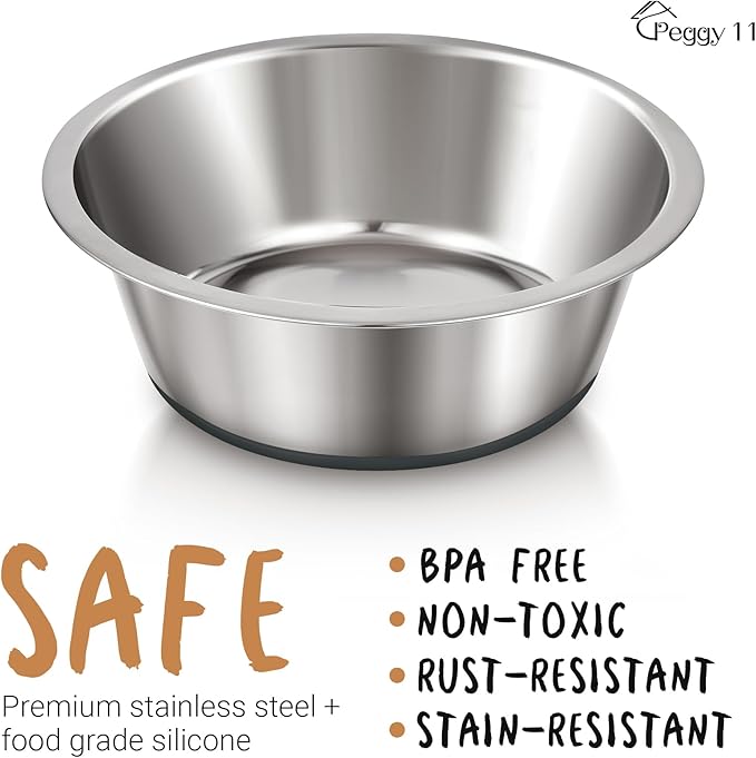 PEGGY11 Deep Stainless Steel Anti-Slip Dog Bowls - 4-Pack, 16 Cups
