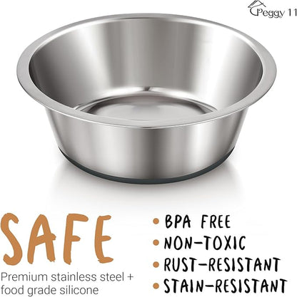 PEGGY11 Deep Stainless Steel Anti-Slip Dog Bowls - 4-Pack, 16 Cups