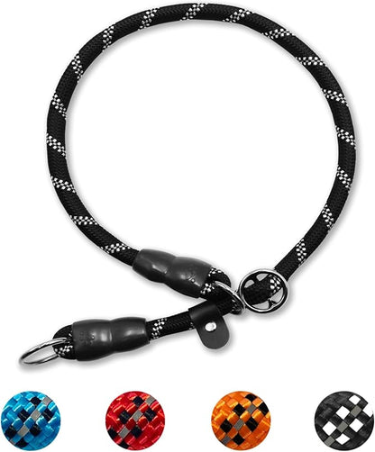 Reflective Slip Collar, Dog Choker, Nylon Training Collar With Slidable Stopper No Pull Martingale for Small Medium Large Dogs, Black, S