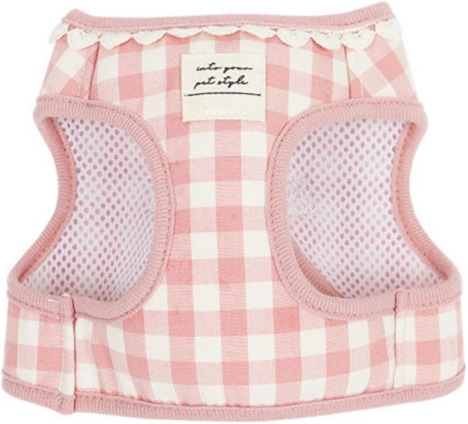 Country Chic Pet Harness and Leash Set, Gingham Pattern Breathable Mesh (Pink, S(3.3-7.7 IBS)/(1.5-3.5 KG))