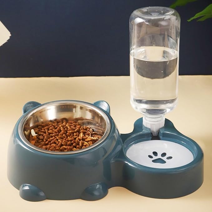 Compact Dog Feeding Station Automatic Water Bottle Removable Stainless Steel Dish Spill Design Double Dog Bowls with Water Bottle