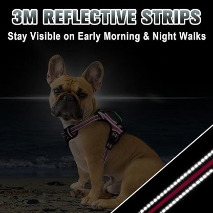 BARKBAY No Pull Dog Harness Large Reflective Dog Harness with Front Clip and Easy Control Handle for Walking Training Running with ID tag Pocket(Pink/Black,S)