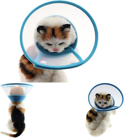 Pet Plastic Clear Cone Recovery E-Collar with Dots Design Soft Edge for Small Dogs & Cats (Small, Blue)