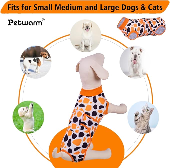PetWarm Dog Cone Alternative, Recovery Suit for Female Male Dogs, Dog Onesie After Surgey Spay Neuter Professional Pet Abdominal Wounds Bandages, Leopard Pattern, Orange, 2XL