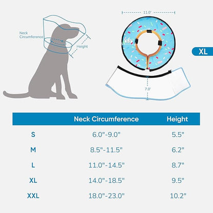 Sponge Dog Cone Collar, Dog Recovery Collar Alternative with Detachable High Clear Shield, Adjustable Soft Neck Cone for Small Medium Large Dogs, Stop Licking After Surgery (DonutBlue,XL)