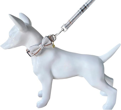 Yizepet Dog Collar and Leash Set-Plaid Puppy Collar with Bow Tie - Adjustable pet Collar for Dogs with Bell, Stylish Pattern for Small Medium or Large Boy and Girl Dog
