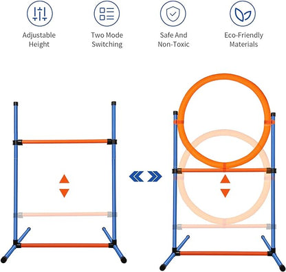 Dog Agility Training Equipment, 60-piece Dog Obstacle Course Training Starter Kit Pet Outdoor Game with Tunnel, Agility Hurdle, Weave Poles, Jump Ring, Pause Box, Toy Balls and Storage Bag