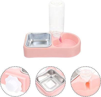 UKCOCO Automatic Hanging Dog Bowl and Cat Water Feeder Set, Detachable Anti-Skid Pet Feeding Bowls for Cages, Suitable for Puppies and Small Dogs, Pink Color with Food-Grade Material
