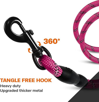 Taglory 16-24" Length, 1" Wide Dog Collar and Leash Set, 1/2" x 6 FT Highly Reflective Threads Dog Leash for Medium and Large Dogs,Hotpink
