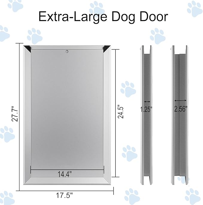Extra Large Dog Door, Aluminum Frame Pet Door 17.5" x 27.7", Weatherproof Dog Door with Automatic Closing Magnetic Flap and Lockable Sliding Panel Easy Install on Interior Exterior Door