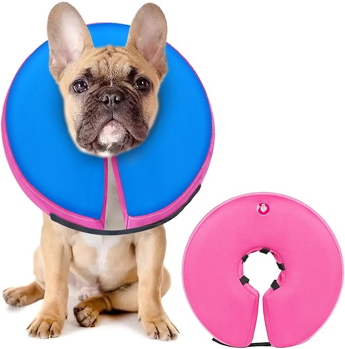 MIDOG Soft Inflatable Dog Cone, Donut E-Collar Alternative for After Surgery, Prevents Licking, Allowing Normal Eating & Vision,Comfortable Recovery Collar for Small Medium Large Dogs&Cats,PinkBlue-M+