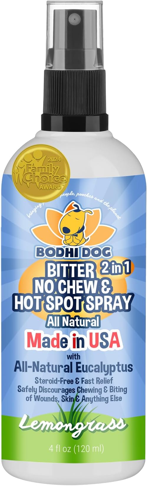 Bodhi Dog Bitter 2-in-1 No Chew & Hot Spot Spray - Natural Anti-Chew Remedy Better Than Bitter Apple - Soothes Hot Spots, Deters Chewing - Safe for Skin, Wounds & Furniture- Made in USA (4 Fl Oz)