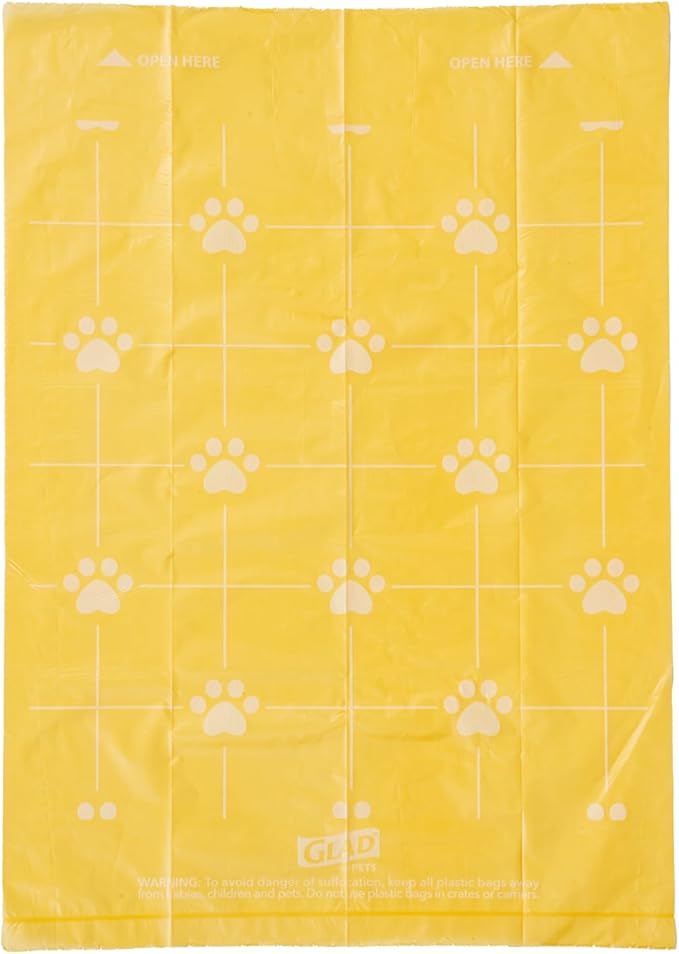 Glad for Pets Scented Waste Bags, Tear Resistant Pet Poop Pick-up Bags with Leak Protection, Lemon Scent, Multicolor Designs, 6 rolls, 90 bags total