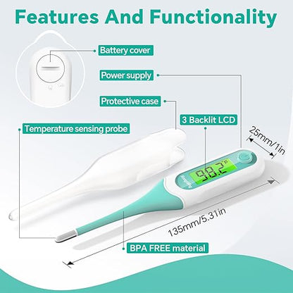 Digital Oral Thermometer, 8s Fast Reading Thermometer for Adults and Kids with 3 Color Backlit and Fever Alarm for Oral, Rectal, Underarm