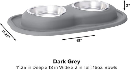 WeatherTech Double Low Pet Feeding System - Compact and Portable Dog/Cat Food and Water Station - 16 oz (2 Cups) Dark Grey (DL1602DG)