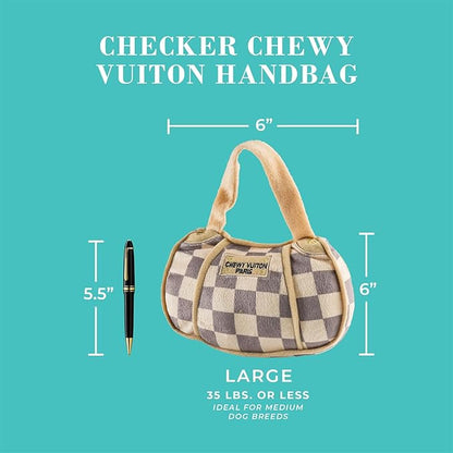 Haute Diggity Dog Chewy Vuiton Bone Ball & Handbag Plush Squeaky Dog Toys, Soft Durable Designer-Inspired Stuffed Puppy Chew Toys for Small & Medium Dogs, Machine-Washable (Tan Checker) One Size 3 Pcs