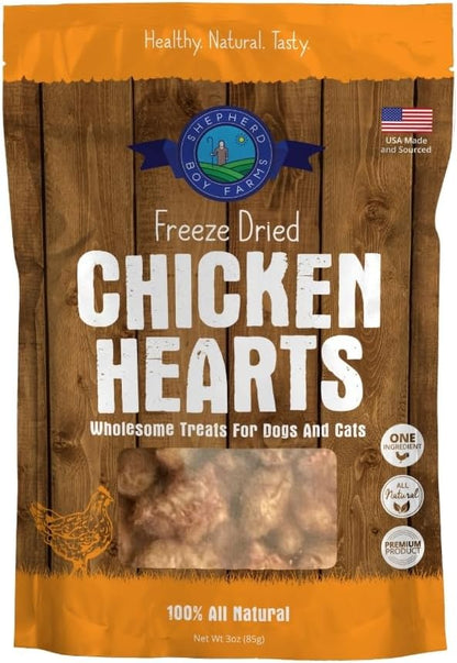 Shepherd Boy Farms Freeze Dried Dog and Cat Treats, Chicken Heart, All Natural Freeze-Dried Dog Treat & Snacks, Made in USA, High in Protein, Single Ingredient, Made in The USA, 3oz