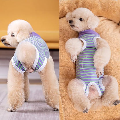 Dog Surgery Recovery Suit,Female Male Puppy Shirt,Dog Spay Neuter Onesie,E-Collar Cone Alternative,Abdominal Wound Protector,Prevent Licking Wound(Green Purple Stripe-XL)